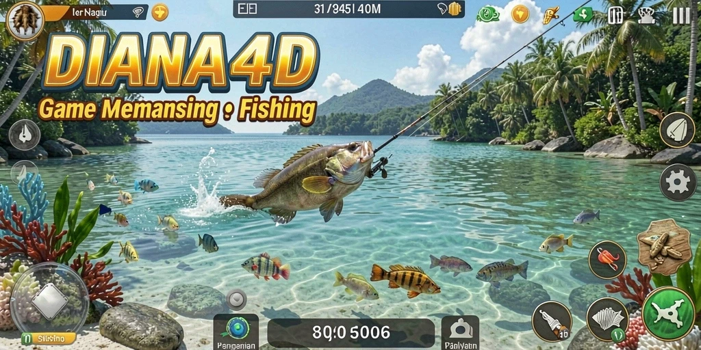 Tampilan gameplay DIANA4D menampilkan keseruan dalam memancing yang nyata.
