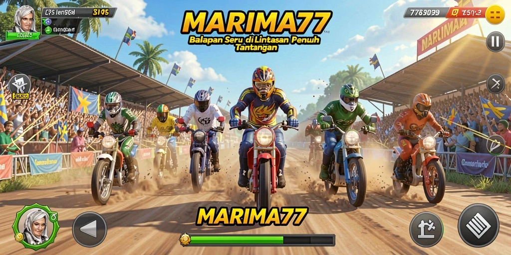Gameplay balapan seru di MARIMA77 dengan lintasan menantang.