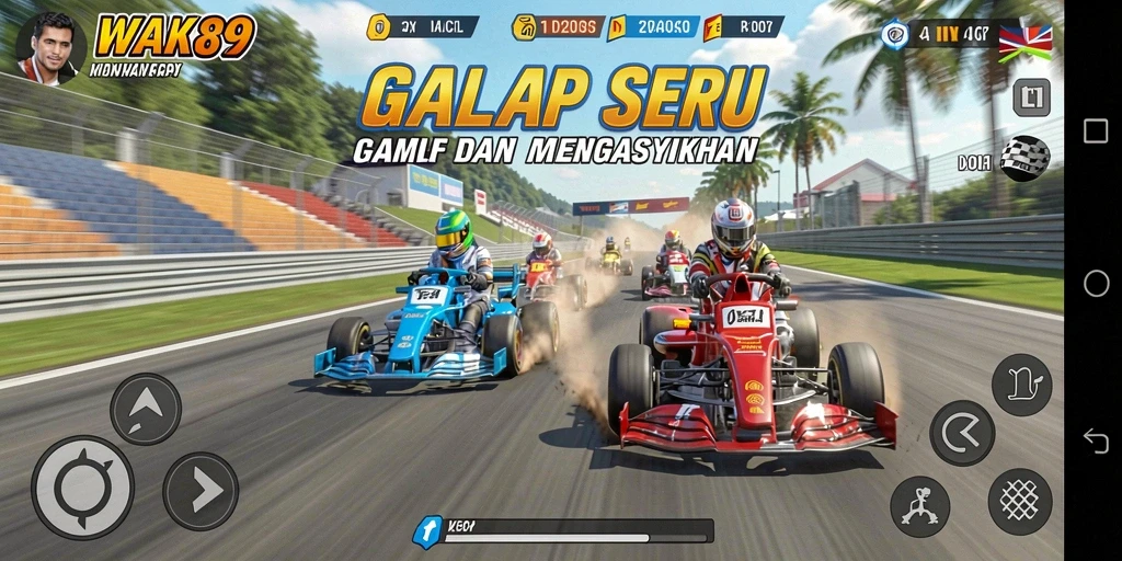 Tampilan gameplay WAK89 yang mendebarkan dan penuh aksi balapan.